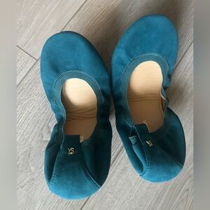 Yosi Samra Teal Suede Ballet Flats